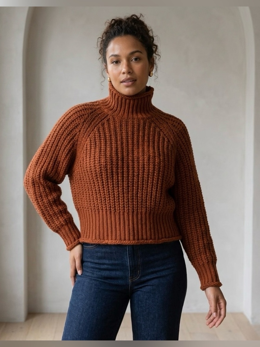 H&M Ribbed Chunky Turtleneck Sweater - Camel Brown - Picture 2 of 12